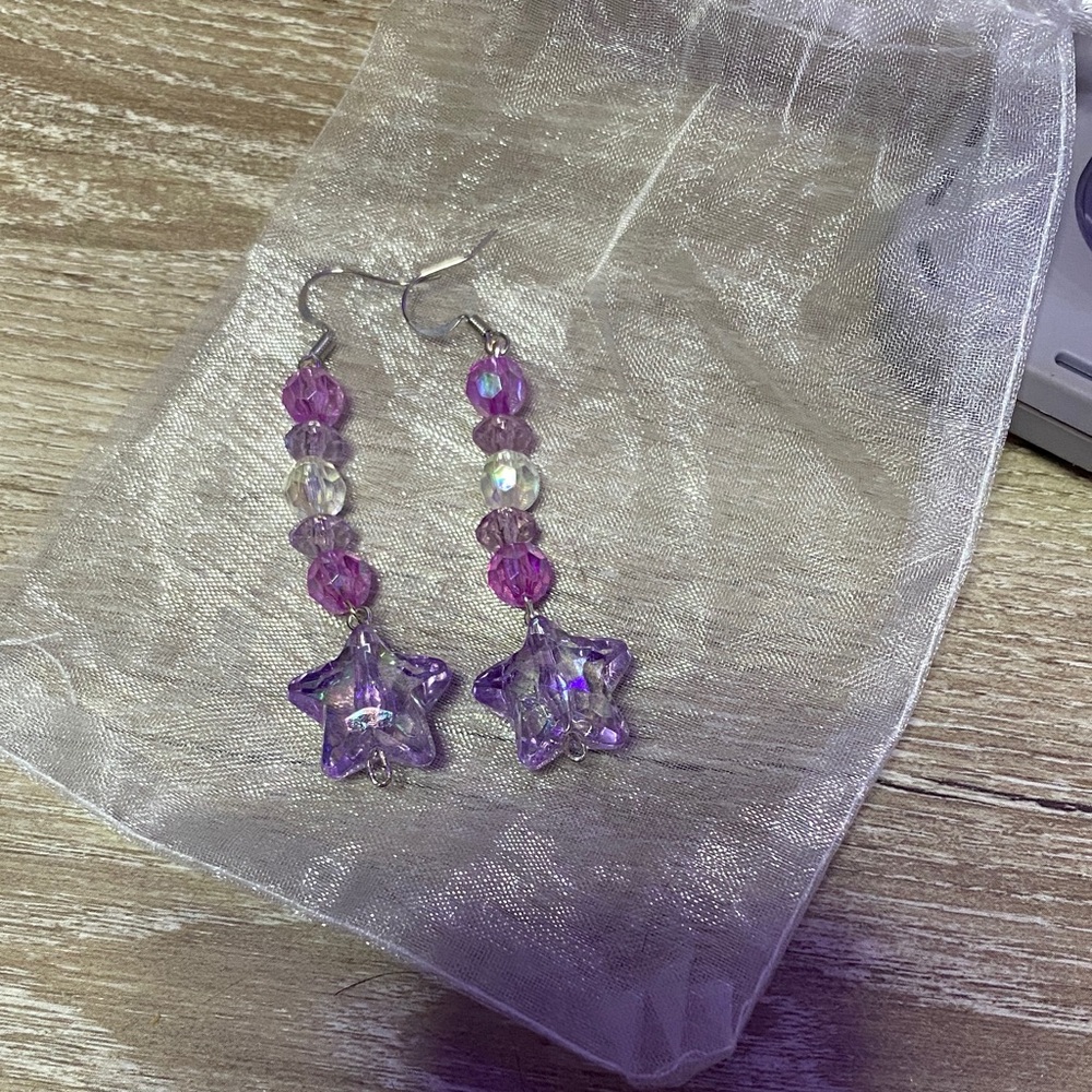 Handmade Purple Star Crystal Earrings